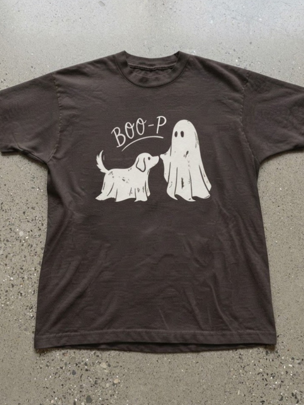 Boo-P Ghost Dog Halloween Brown Cotton Graphic Gildan T-Shirt